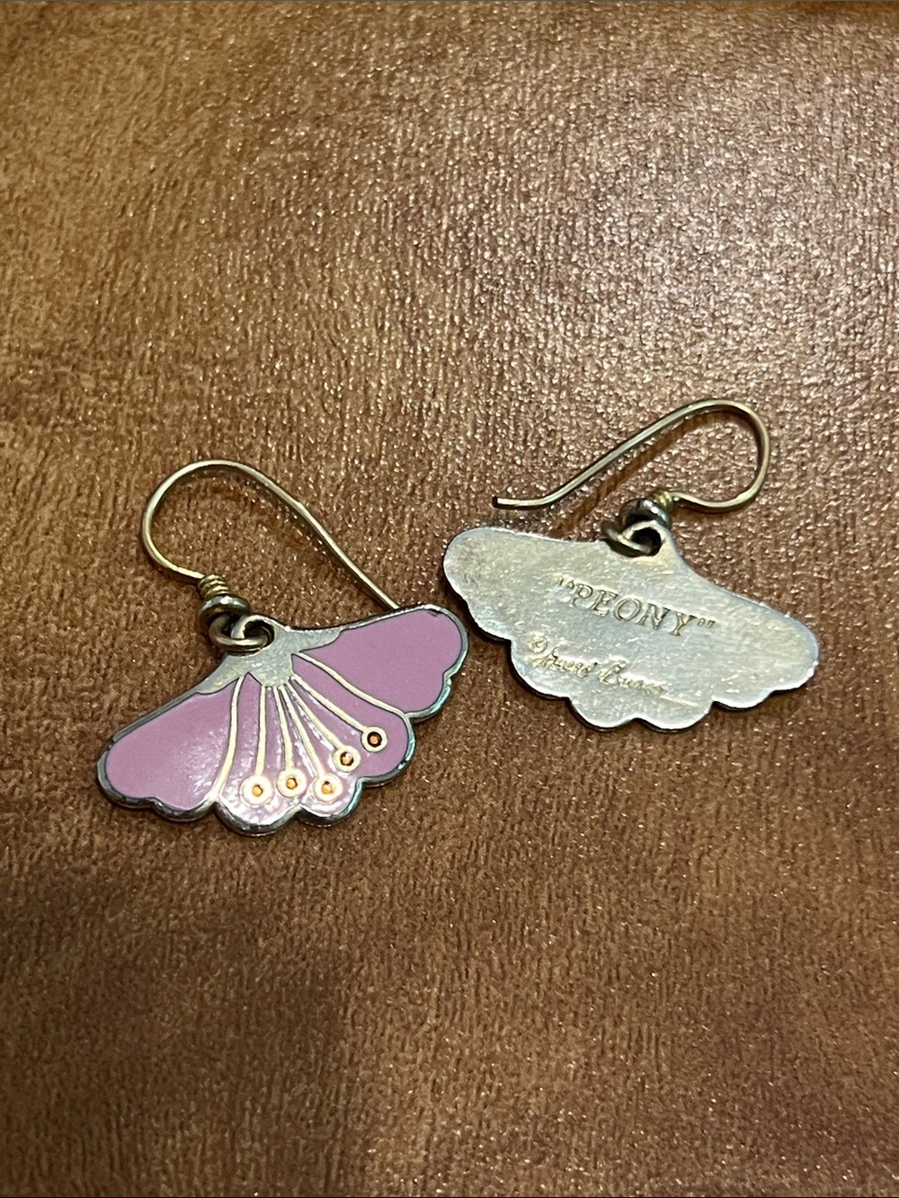 Peony Pink Enamel Scallop Drop Earrings with Gold Accents